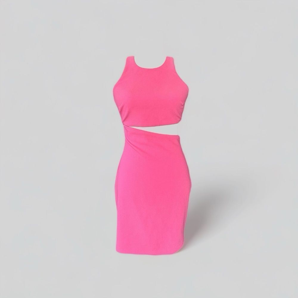 LIKELY HOT PINK MINI BODY CON SLEEVELESS CREW NECK CUT OUT COCKTAIL PARTY DRESS